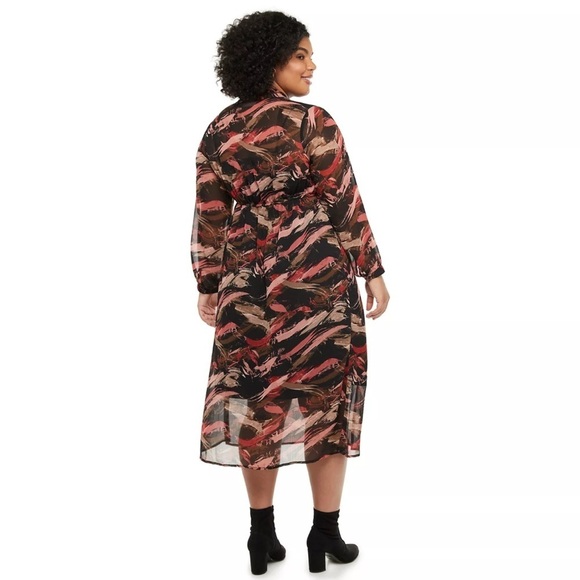 NEW EVRI Multicolor Black Fit & Flare Midi Dress with Bow Tie Plus Size 3X - Picture 3 of 17